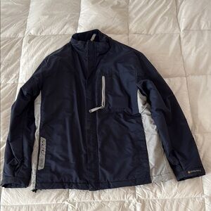 Nautica Blue Performance Jacket with Stand-Up Collar and Full-Length Zipper